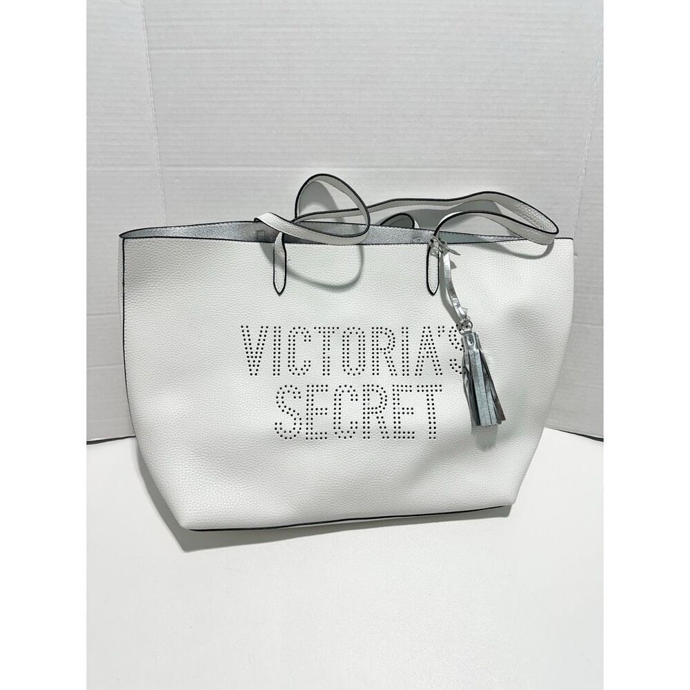 Victoria's Secret Women's Tassel Double Strap Tote Bag White - Picture 1 of 10